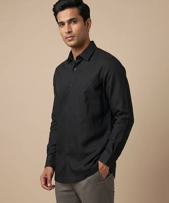 Jet black solid cotton shirt 3