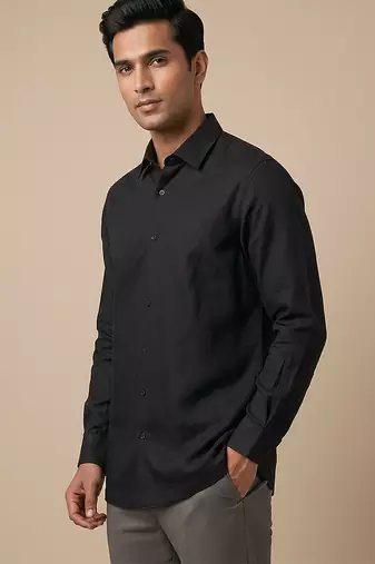 Jet black solid cotton shirt