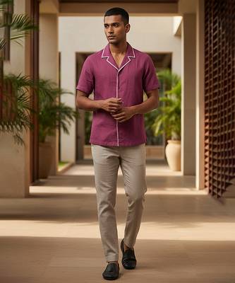 Burgundy solid linen shirt 1