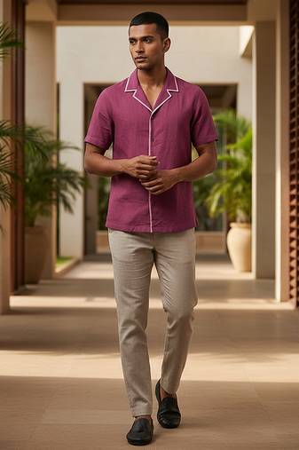 Burgundy solid linen shirt