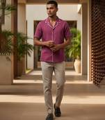 Burgundy solid linen shirt