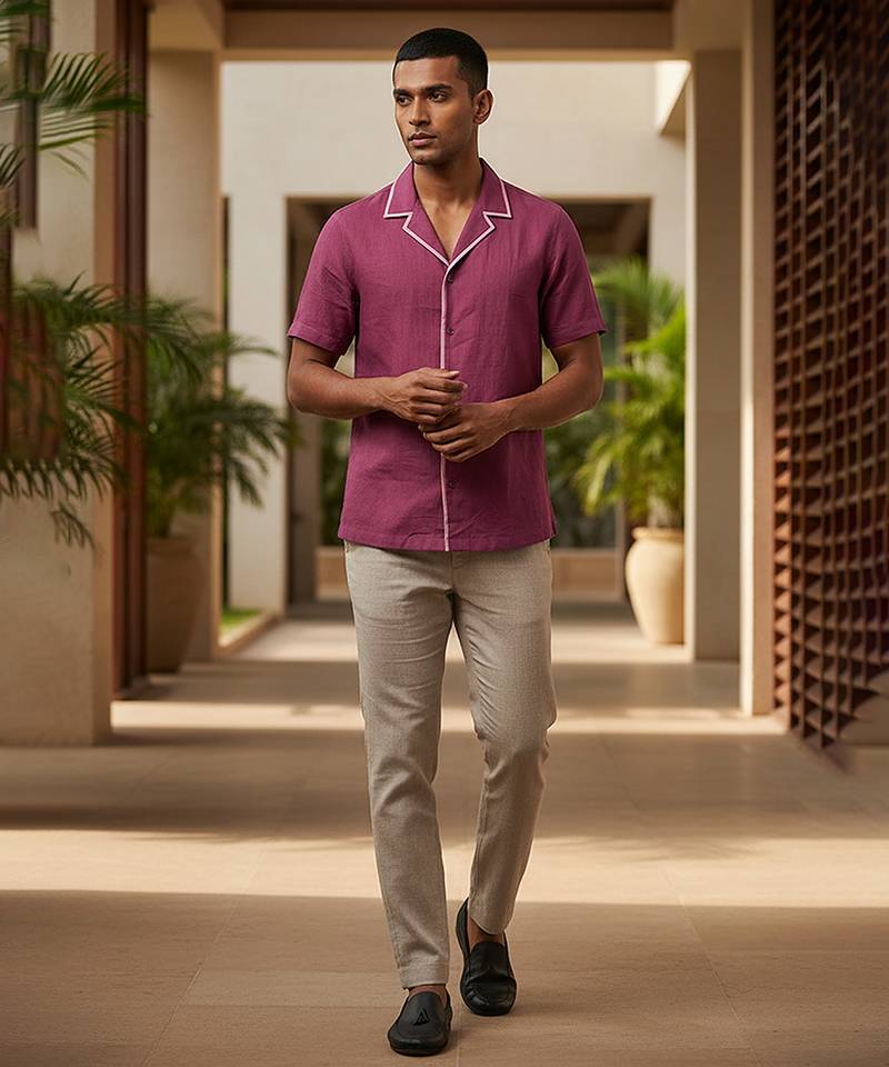 Burgundy solid linen shirt