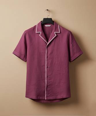 Burgundy solid linen shirt 2