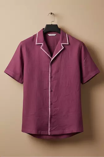 Burgundy solid linen shirt