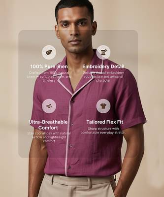 Burgundy solid linen shirt 3