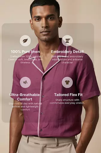 Burgundy solid linen shirt