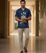 Navy blue embroidered cotton shirt
