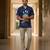 Navy blue embroidered cotton shirt