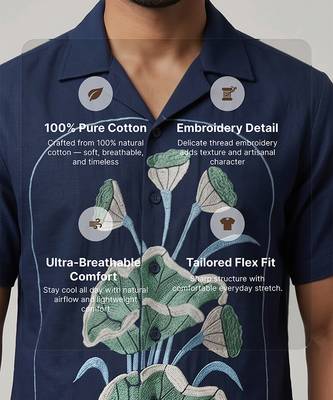 Navy blue embroidered cotton shirt 3