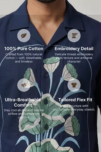 Navy blue embroidered cotton shirt