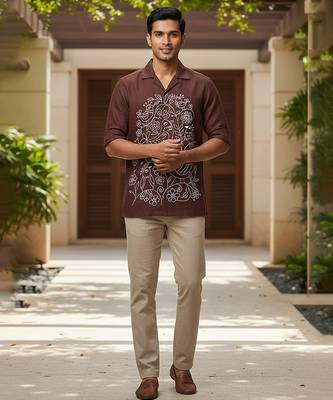 Brown embroidered cotton shirt 1