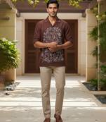 Brown embroidered cotton shirt
