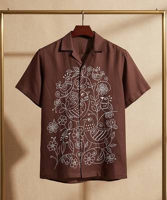 Brown embroidered cotton shirt 2