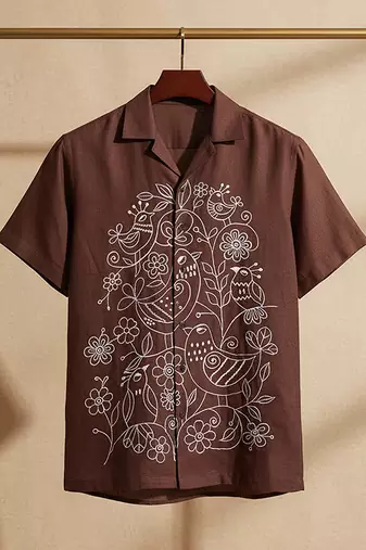 Brown embroidered cotton shirt