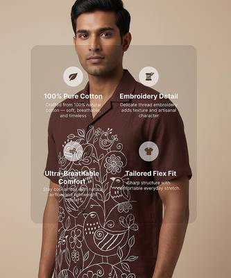 Brown embroidered cotton shirt 3