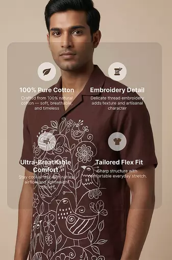 Brown embroidered cotton shirt