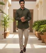 Olive green solid cotton shirt
