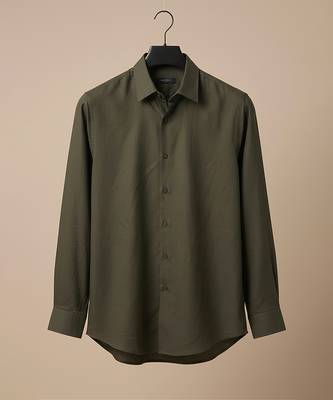Olive green solid cotton shirt 2