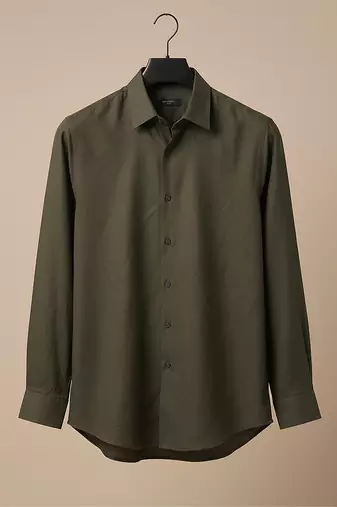 Olive green solid cotton shirt