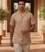 Beige solid linen shirt