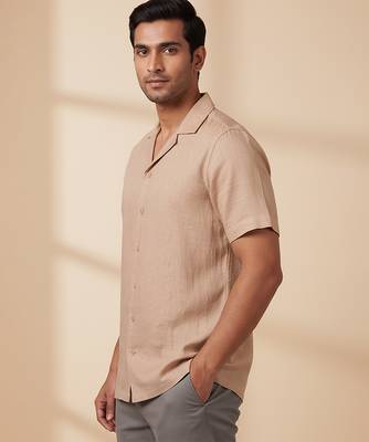 Beige solid linen shirt 2