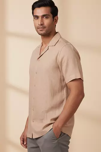 Beige solid linen shirt