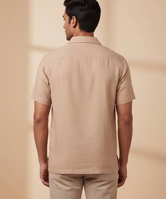 Beige solid linen shirt 3
