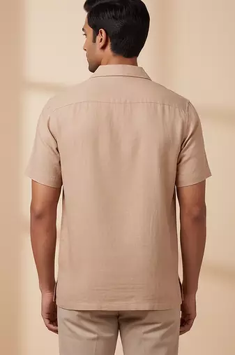 Beige solid linen shirt