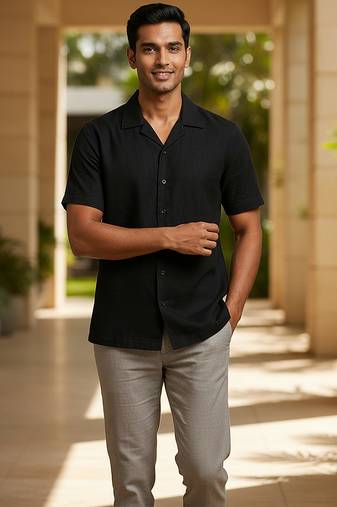 Black solid cotton shirt
