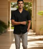 Black solid cotton shirt