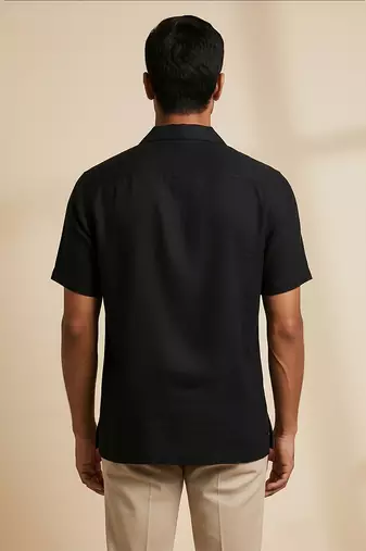 Black solid cotton shirt