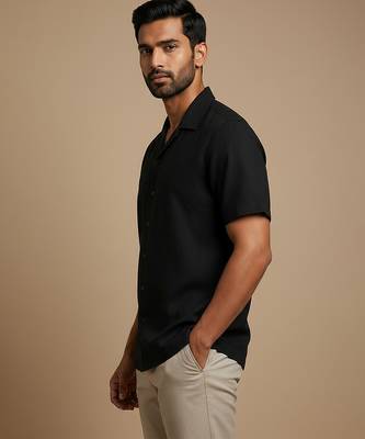 Black solid cotton shirt 3
