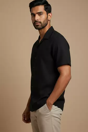 Black solid cotton shirt
