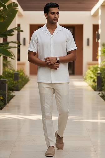 Ivory white solid cotton shirt