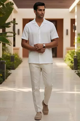 Ivory white solid cotton shirt