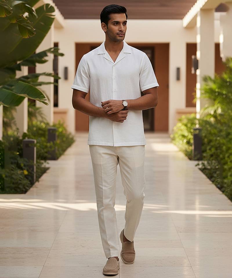 Ivory white solid cotton shirt
