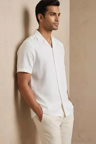 Ivory white solid cotton shirt