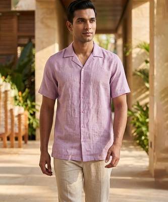 Lilac solid linen shirt 1