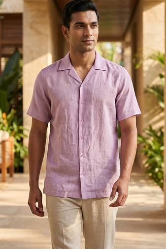 Lilac solid linen shirt