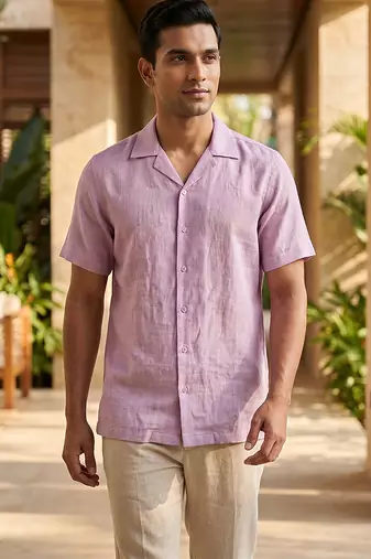 Lilac solid linen shirt
