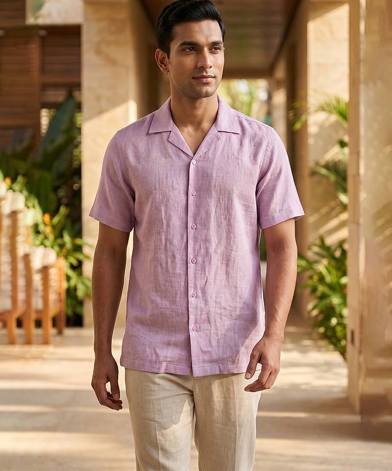 Lilac solid linen shirt