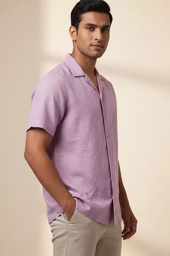 Lilac solid linen shirt