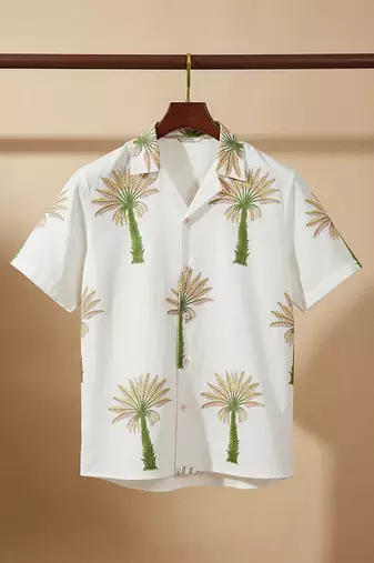 Ivory tree embroidered linen shirt