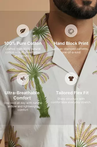 Ivory tree embroidered linen shirt
