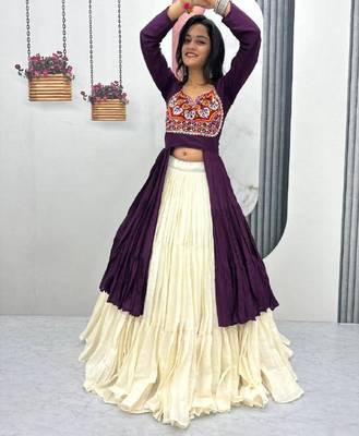 NAVRATRI WEAR PURPLE COTTON LONG FLARED GAMATHI & MIRROR WORK LEHENGA CHOLI 1