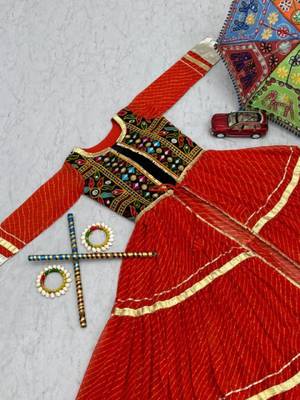 NAVRATRI WEAR RED FAUX GEORGETTE GAMATHI & MIRROR WORK SHRUG & CHOLI 5