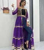 NAVRATRI WEAR PURPLE COLOR FAUX GEORGETTE GAMATHI & MIRROR WORK SHRUG & CHOLI FREE SIZE FULL STITCHED.
