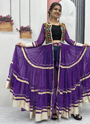 NAVRATRI WEAR PURPLE FAUX GEORGETTE GAMATHI & MIRROR WORK SHRUG & CHOLI 2