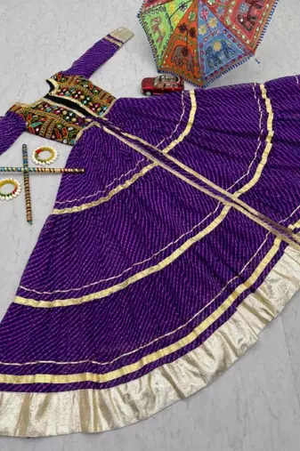 NAVRATRI WEAR PURPLE FAUX GEORGETTE GAMATHI & MIRROR WORK SHRUG & CHOLI