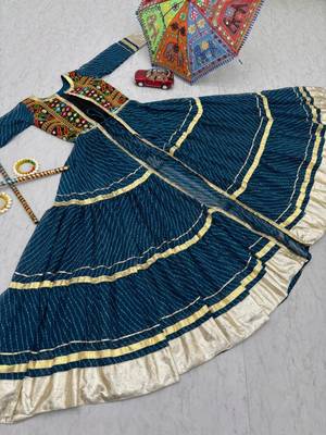 NAVRATRI WEAR BLUE FAUX GEORGETTE GAMATHI & MIRROR WORK SHRUG & CHOLI 4